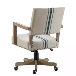 Kirklands Home Office Furniture|Ivory and Blue Stripe Natural Wood Office Chair