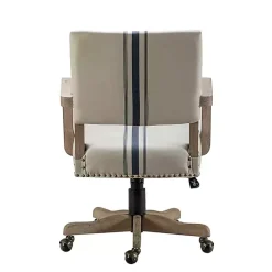 Kirklands Home Office Furniture|Ivory and Blue Stripe Natural Wood Office Chair