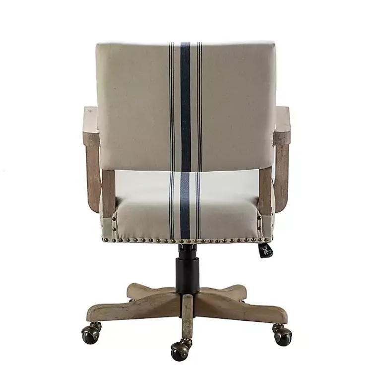 Kirklands Home Office Furniture|Ivory and Blue Stripe Natural Wood Office Chair