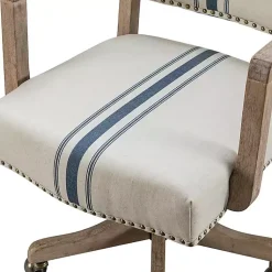 Kirklands Home Office Furniture|Ivory and Blue Stripe Natural Wood Office Chair