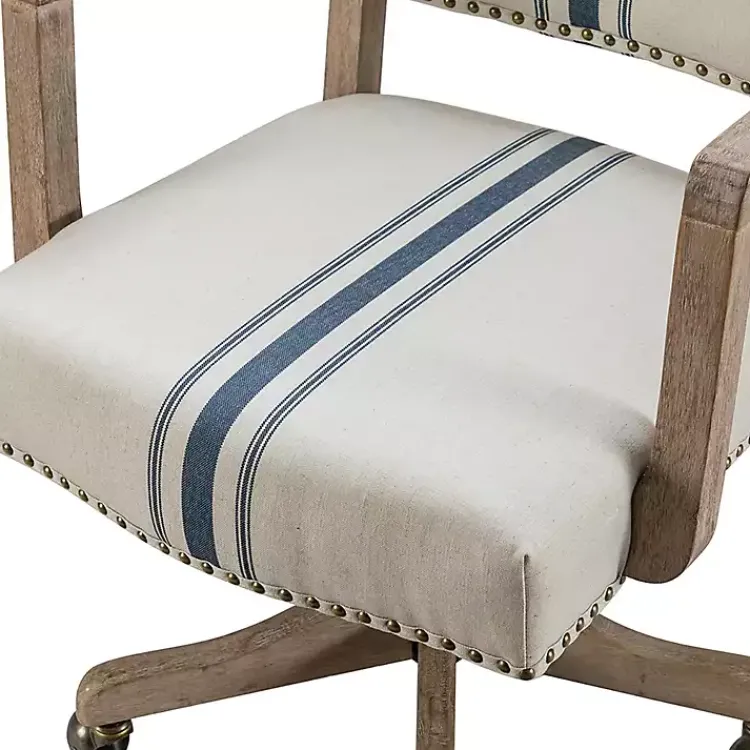Kirklands Home Office Furniture|Ivory and Blue Stripe Natural Wood Office Chair