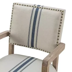 Kirklands Home Office Furniture|Ivory and Blue Stripe Natural Wood Office Chair