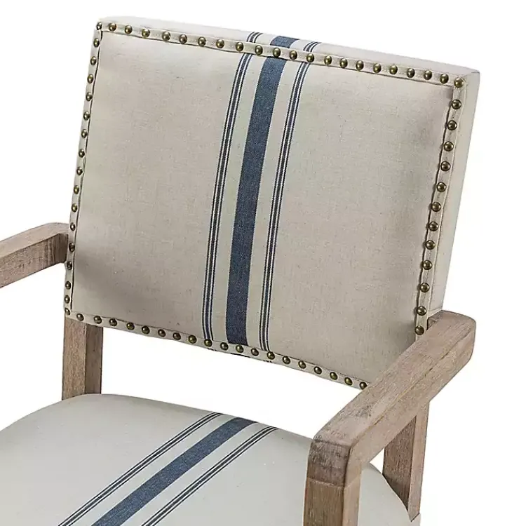 Kirklands Home Office Furniture|Ivory and Blue Stripe Natural Wood Office Chair