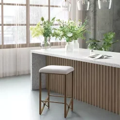 Kirklands Home Bar Stools & Counter Height Stools|Ivory and Gold Backless Counter Stool White