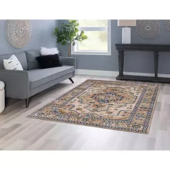 Kirklands Home Area Rugs|Ivory and Gold Julian Washable Area Rug, 5x7