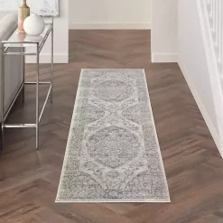 Kirklands Home Area Rugs|Ivory and Gray Oushak Medallion Runner, 2x7