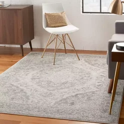 Kirklands Home Area Rugs|Ivory and Gray Oushak Medallion Area Rug, 5x7