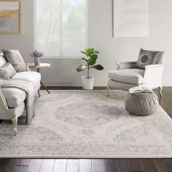 Kirklands Home Area Rugs|Ivory and Gray Oushak Medallion Area Rug, 8x10