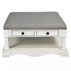 Kirklands Home Coffee Tables|Ivory and Gray Upholstered Square Coffee Table