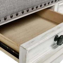 Kirklands Home Coffee Tables|Ivory and Gray Upholstered Square Coffee Table