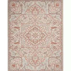 Kirklands Home Area Rugs|Ivory and Rose Floral Medallion Area Rug, 5x7