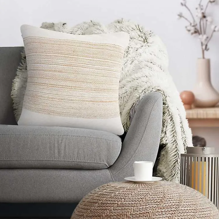 Ivory Border Natural Close Woven Jute Pillow Pillows