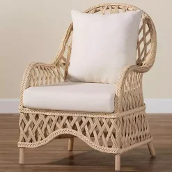 Kirklands Home Accent Chairs|Braided Rattan Accent Chair Ivory