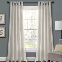 Kirklands Home Curtains & Drapes|Burlap Knotted Curtain Panel Set, 120 in. Ivory