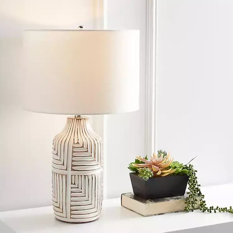 Kirklands Home Table Lamps|Ivory Carved Wood Dianne Table Lamp White