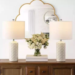 Kirklands Home Table Lamps|Ceramic Motif Table Lamps, Set of 2 Ivory