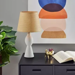 Kirklands Home Table Lamps|Ivory Ceramic Woven Rat Shade Table Lamp Tan