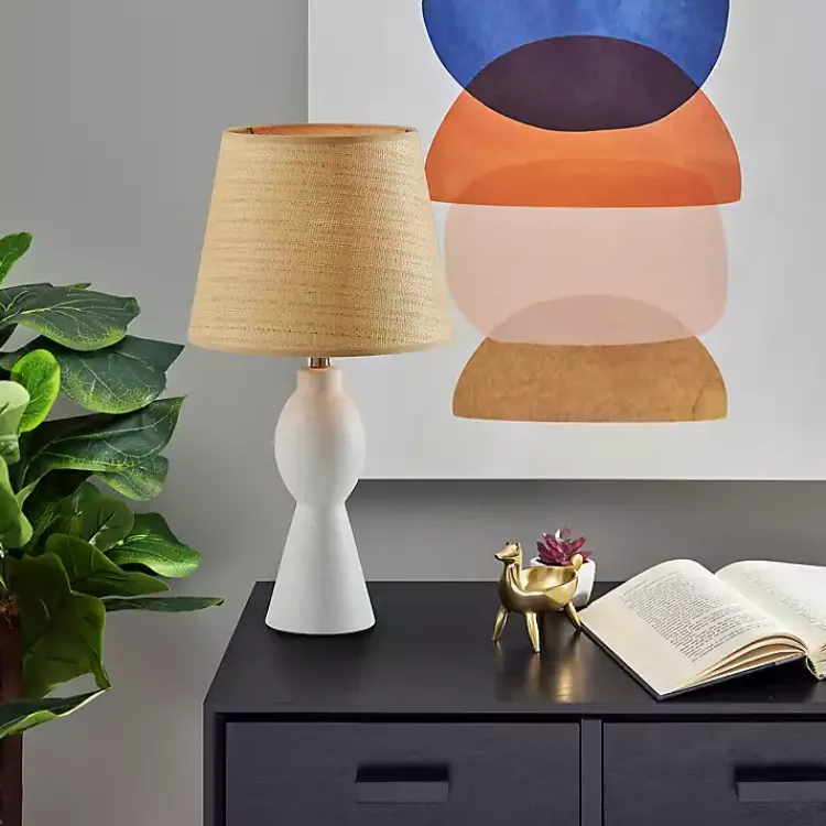 Kirklands Home Table Lamps|Ivory Ceramic Woven Rat Shade Table Lamp Tan