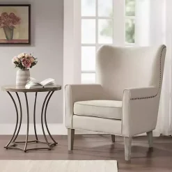 Kirklands Home Accent Chairs|Curved Wingback Accent Chair Ivory
