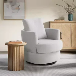 Kirklands Home Accent Chairs|Ivory Elmhurst Swivel Accent Chair White