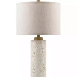 Kirklands Home Table Lamps|Ivory Embossed Floral Cylinder Table Lamp Tan