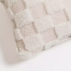 Online Faux Fur Checkerboard Lumbar Pillow Pillows