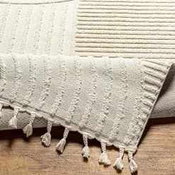 Kirklands Home Area Rugs|Geometric Lines Tassel Area Rug, 5x7 Ivory