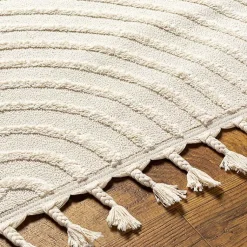 Kirklands Home Area Rugs|Geometric Lines Tassel Area Rug, 5x7 Ivory