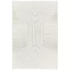 Kirklands Home Area Rugs|Geometric Lines Tassel Area Rug, 6x9 Ivory