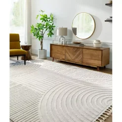 Kirklands Home Area Rugs|Geometric Lines Tassel Area Rug, 6x9 Ivory
