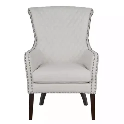 Kirklands Home Accent Chairs|Ivory Lanea Quilted Accent Chair with Silver Studs White