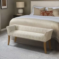 Kirklands Home Benches & Ottomans|Patterned Short Wingback Upholstered Bench Ivory