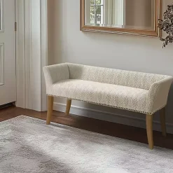 Kirklands Home Benches & Ottomans|Patterned Short Wingback Upholstered Bench Ivory