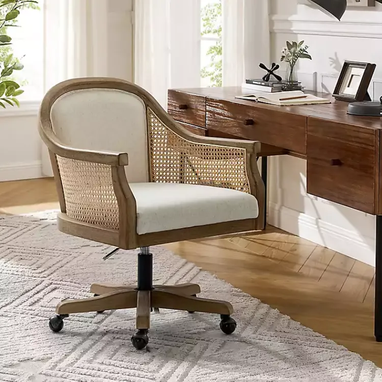 Kirklands Home Office Furniture|Rattan Swivel Office Chair Ivory