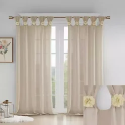Kirklands Home Curtains & Drapes|Rosette Tab Top Curtain Panel, 63 in. Ivory