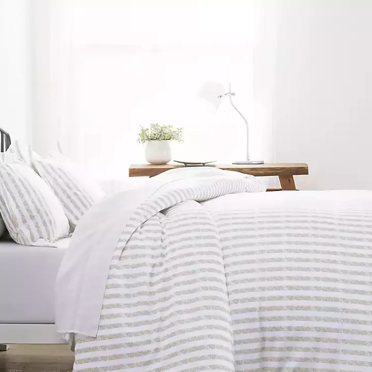 Kirklands Home Duvets|Rugged Stripes Puffed 3-pc. Queen Duvet Set Ivory