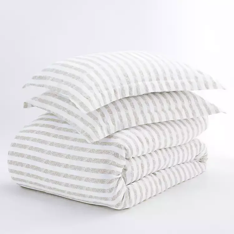 Kirklands Home Duvets|Rugged Stripes Puffed 3-pc. Queen Duvet Set Ivory