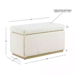 Kirklands Home Benches & Ottomans|Ivory Sherpa & Pine Rectangle Storage Ottoman