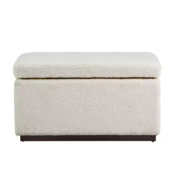 Kirklands Home Benches & Ottomans|Ivory Sherpa & Walnut Rectangle Storage Ottoman