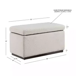 Kirklands Home Benches & Ottomans|Ivory Sherpa & Walnut Rectangle Storage Ottoman