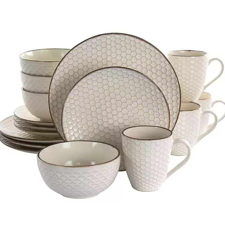 Kirklands Home Dinnerware|Stoneware Texture 16-pc. Dinnerware Set Ivory
