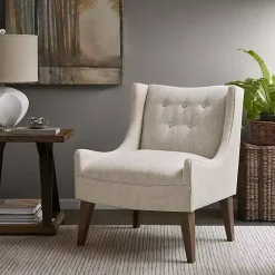 Kirklands Home Accent Chairs|Tufted Curved Accent Chair Ivory
