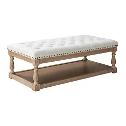 Kirklands Home Benches & Ottomans|Tufted Rectangle Wood Ottoman Ivory
