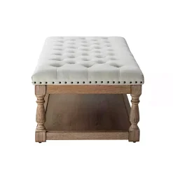 Kirklands Home Benches & Ottomans|Tufted Rectangle Wood Ottoman Ivory