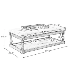 Kirklands Home Benches & Ottomans|Tufted Rectangle Wood Ottoman Ivory