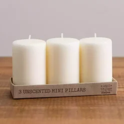 New Unscented Mini Pillar Candles, Set of 3 Candles