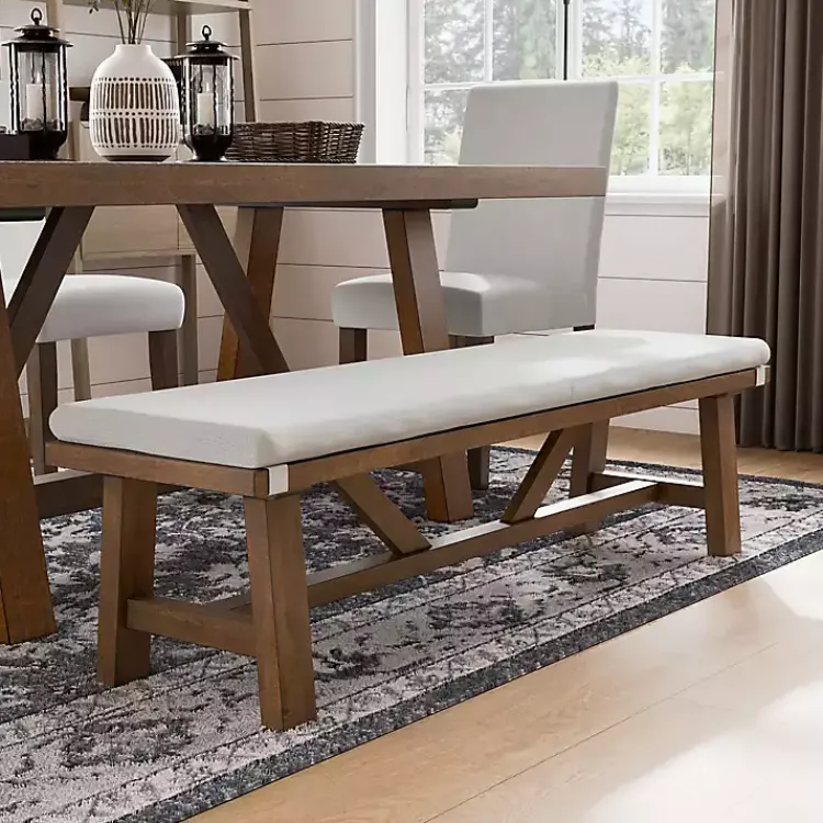 Kirklands Home Dining Chairs|Upholstered Rustic Wood Katie Dining Bench Ivory