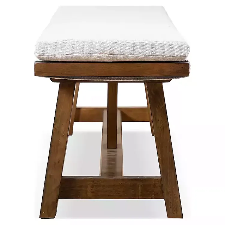 Kirklands Home Dining Chairs|Upholstered Rustic Wood Katie Dining Bench Ivory