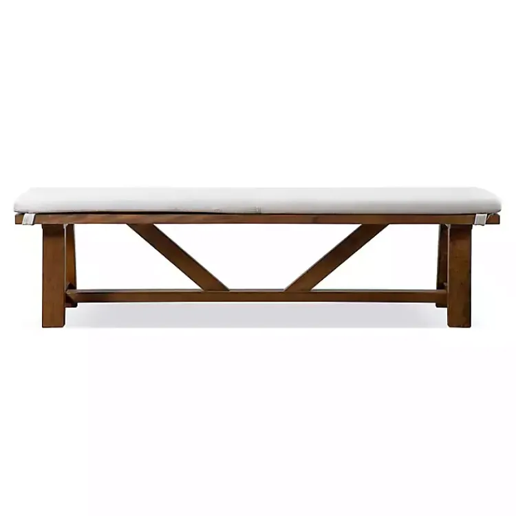 Kirklands Home Dining Chairs|Upholstered Rustic Wood Katie Dining Bench Ivory