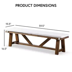 Kirklands Home Dining Chairs|Upholstered Rustic Wood Katie Dining Bench Ivory